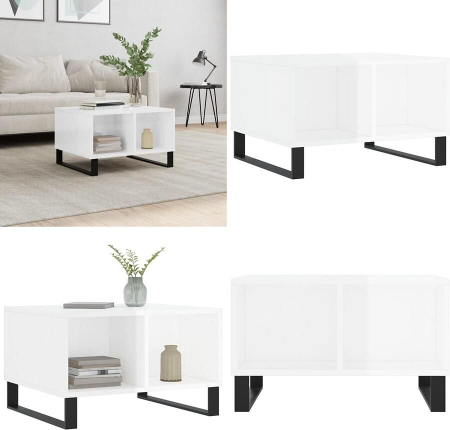 VidaXL Salontafel 60x50x36 5 cm bewerkt hout hoogglans wit Salontafel Salontafels Bijzettafel Banktafel