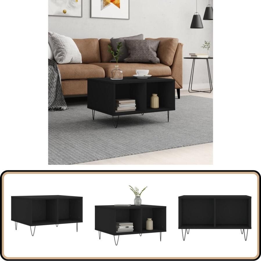 VidaXL Salontafel 60x50x36 5 cm Bewerkt hout Zwart Salontafel Bijzettafel Banktafel Houten Salontafel Zwarte Salontafel Met Opbergvakken Moderne Salontafel