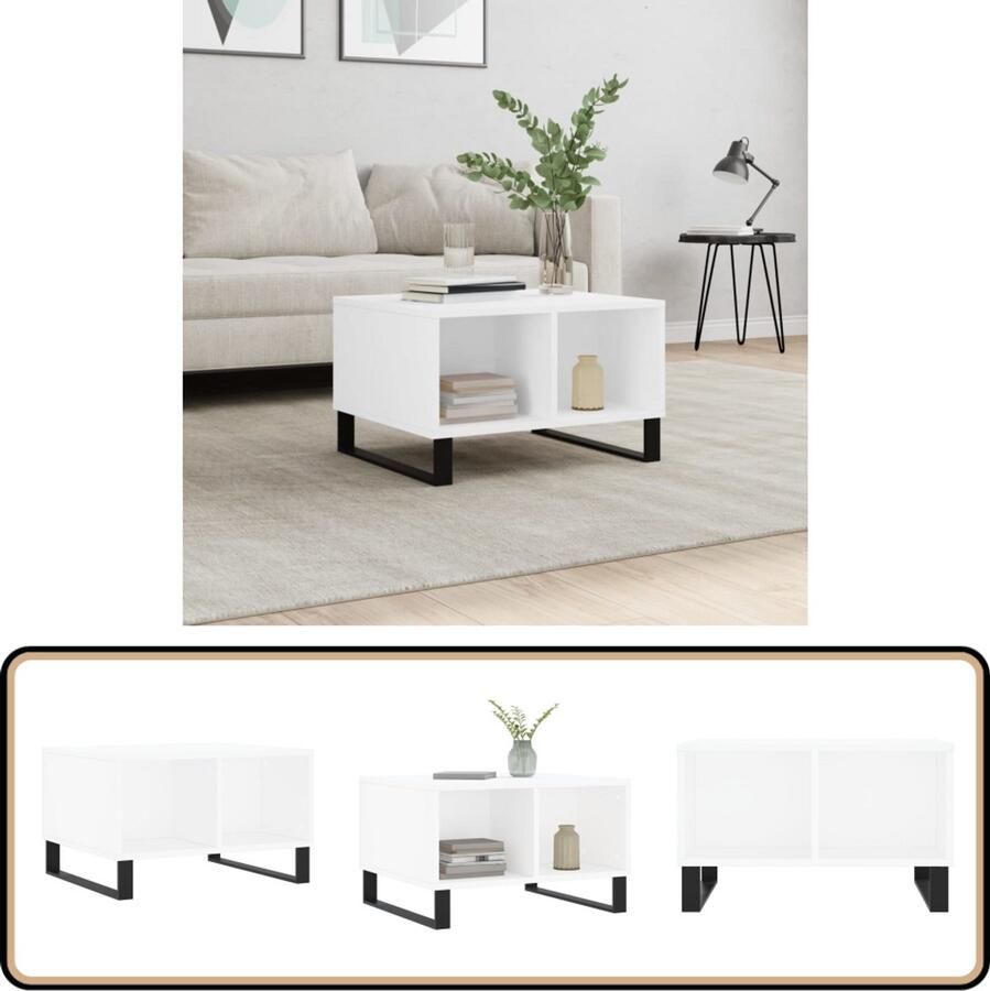 VidaXL Salontafel 60x50x36 5 cm Wit Bewerkt hout Salontafel Bijzettafel Houten Salontafel Wit Meubilair Modern Design Salontafel Met Lade