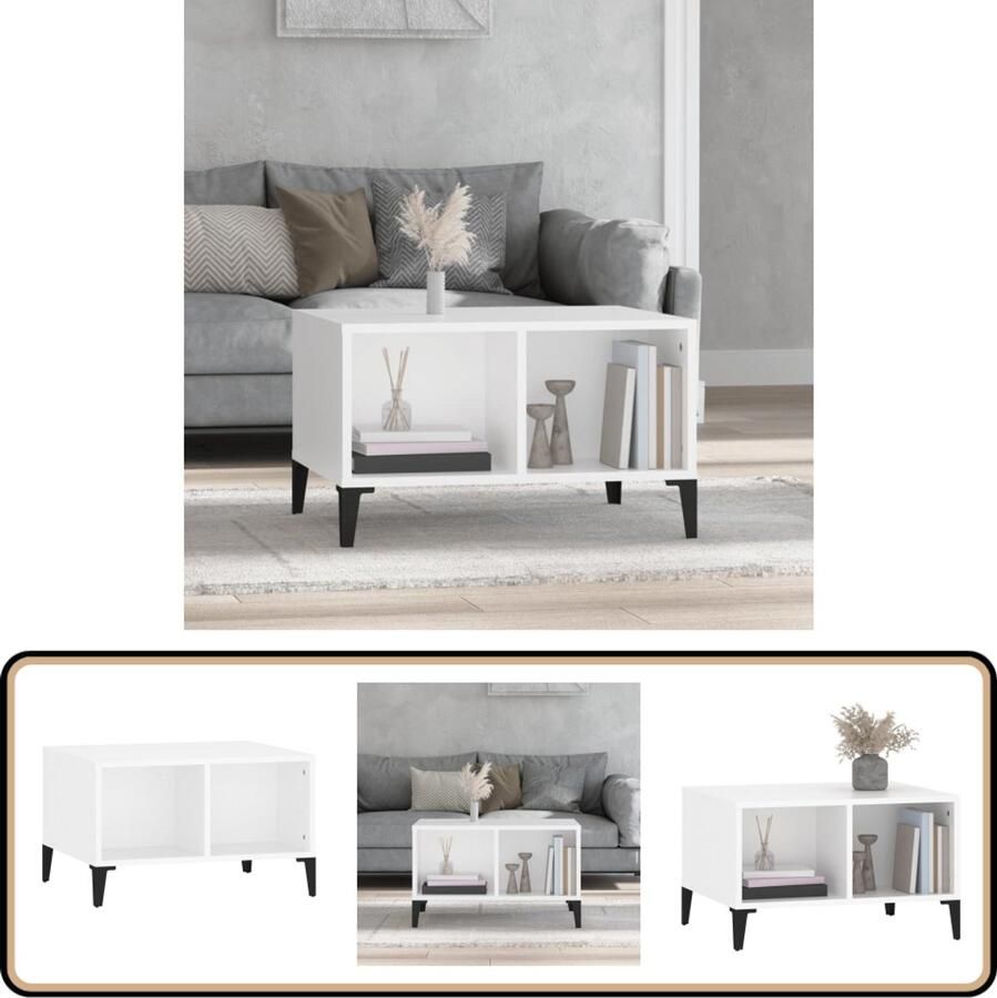 VidaXL Salontafel 60x50x36 5 cm Wit Bewerkt hout Salontafel Industrieel Design Houten Salontafel Witte Salontafel Bijzettafel