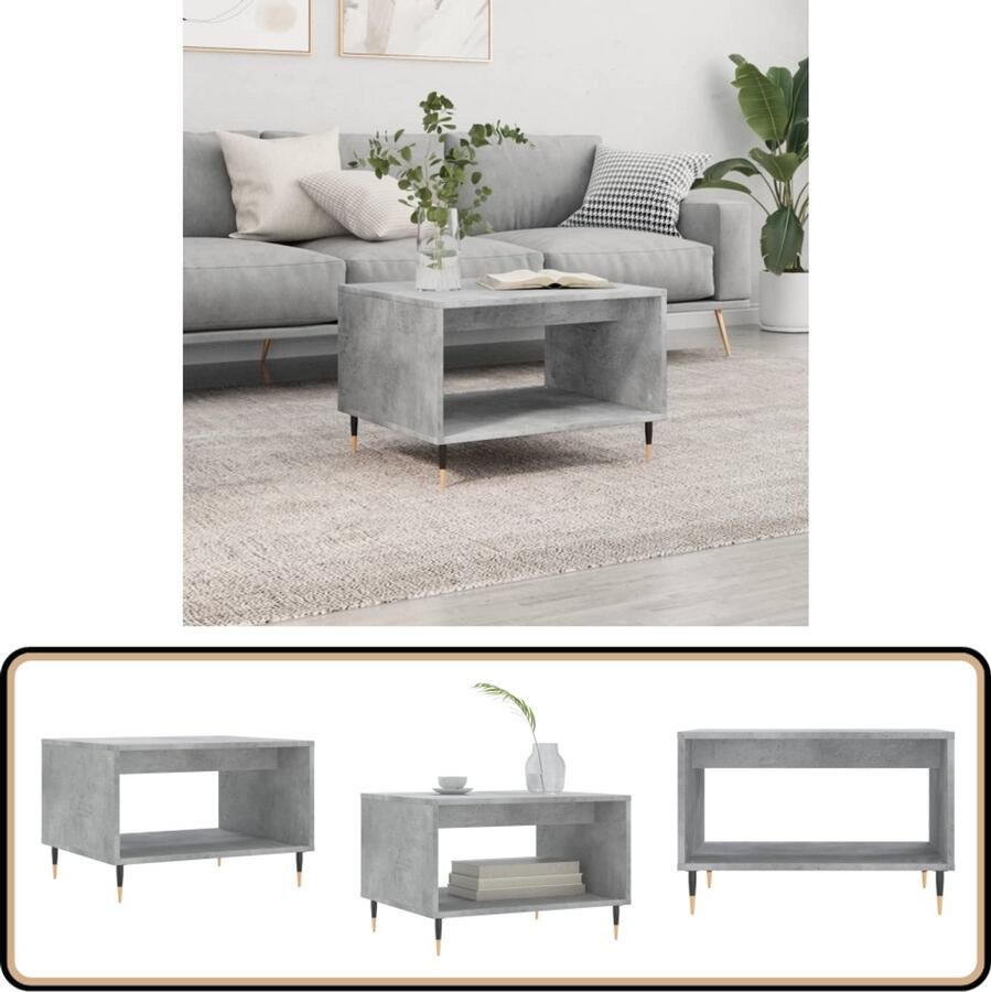 VidaXL Salontafel 60x50x40 cm Bewerkt hout Betongrijs Salontafel Betonlook Houten Salontafel Bijzettafel Moderne Salontafel Tv Tafeltje Koffietafel Opbergruimte Metalen Poot