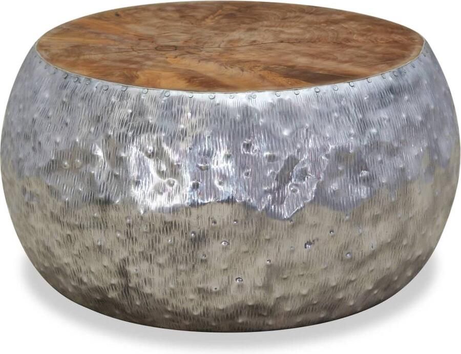 VidaXL Salontafel 60x60x30 cm Aluminium & Teakhout Salontafel Ronde Salontafel Teakhout Tafel Aluminium Tafel Vintage Salontafel Handgemaakte Salontafel Bijzettafel - Foto 3