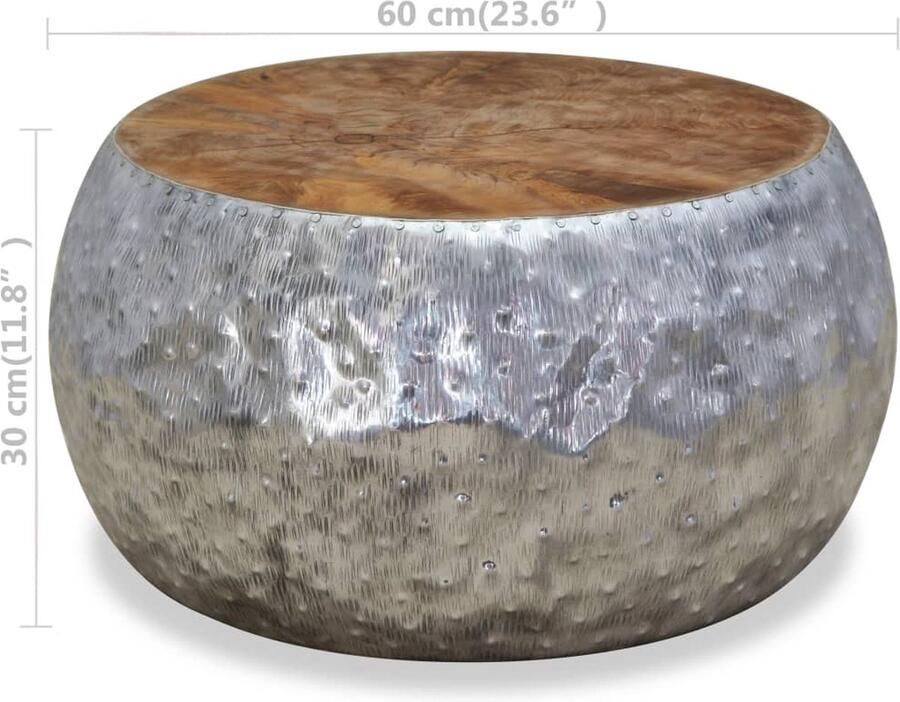 VidaXL Salontafel 60x60x30 cm Aluminium & Teakhout Salontafel Ronde Salontafel Teakhout Tafel Aluminium Tafel Vintage Salontafel Handgemaakte Salontafel Bijzettafel - Foto 2
