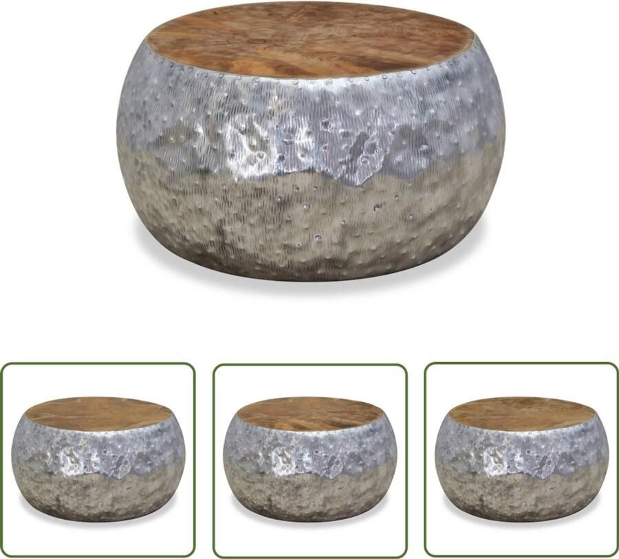 VidaXL Salontafel 60x60x30 cm Aluminium & Teakhout Salontafel Ronde Salontafel Teakhout Tafel Aluminium Tafel Vintage Salontafel Handgemaakte Salontafel Bijzettafel