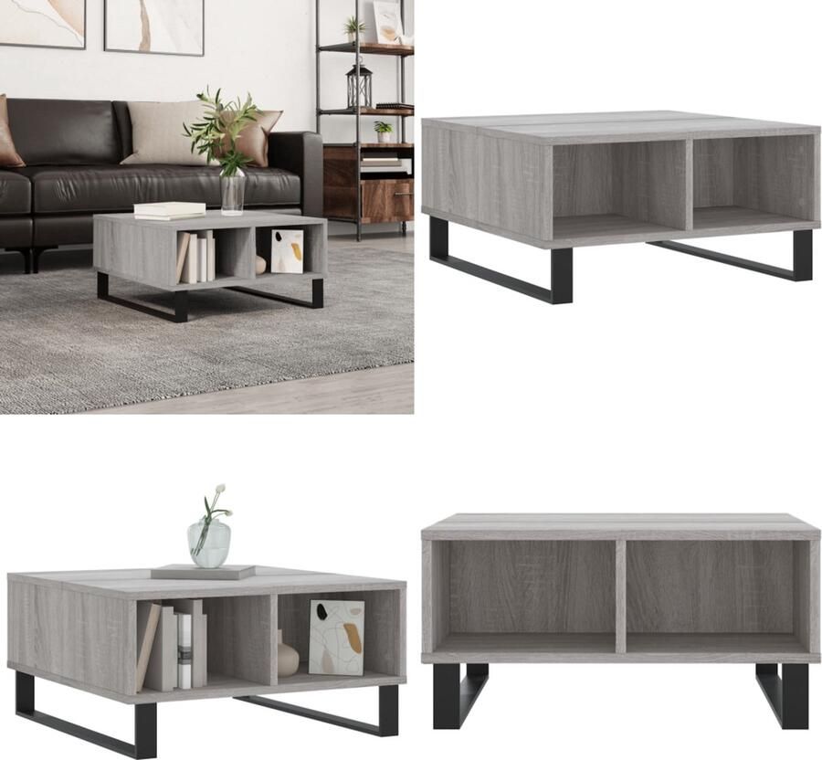 VidaXL Salontafel 60x60x30 cm bewerkt hout grijs sonoma eikenkleurig Salontafel Salontafels Bijzettafel Tafeltje