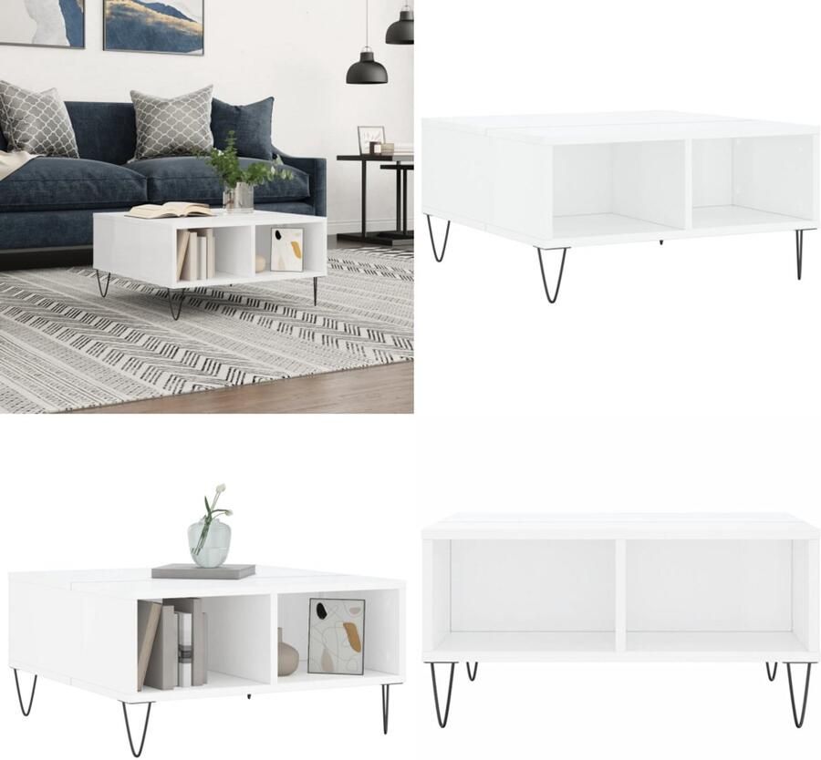 VidaXL Salontafel 60x60x30 cm bewerkt hout hoogglans wit Salontafel Salontafels Bijzettafel Tafeltje