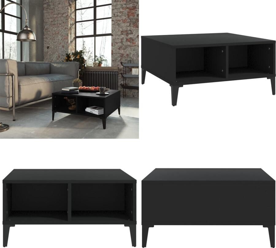The Living Store Woonkamertafel 60x60x30 cm zwart spaanplaat metaal Salontafel Woonkamertafel Houten Tafel Zwarte Tafel Tv Tafellaar - Foto 3
