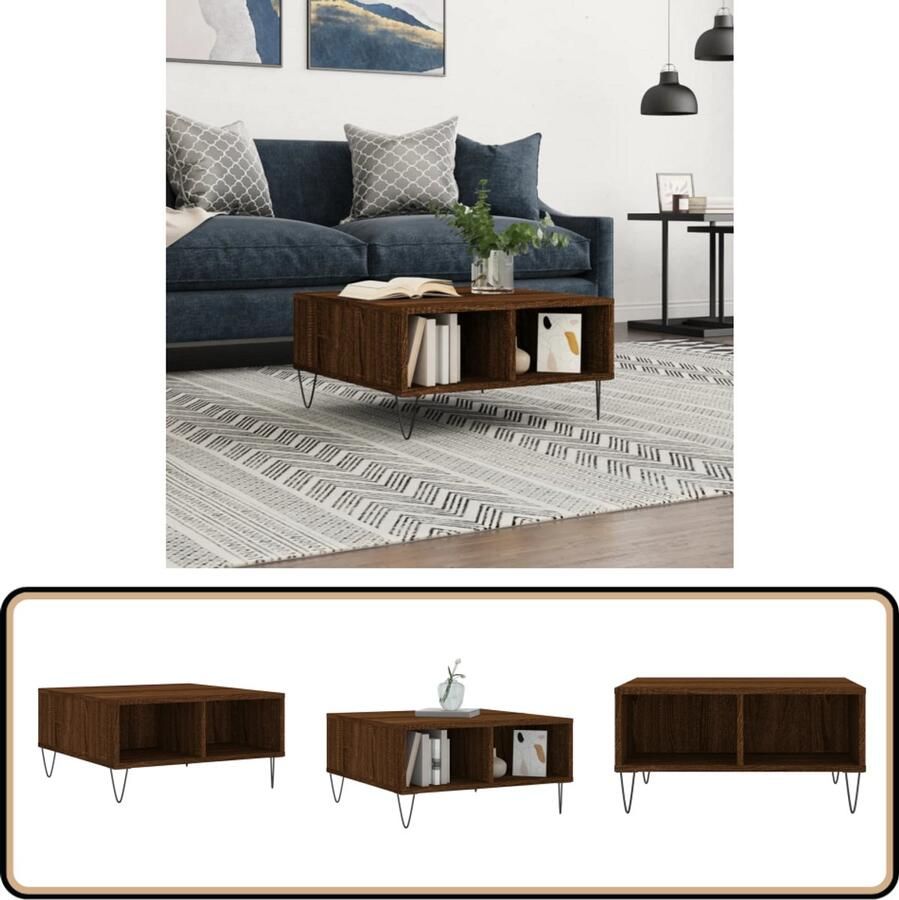 VidaXL Salontafel 60x60x30 cm Bruineiken Hout Salontafel Bijzettafel Bruin Houten Tafel Metalen Poten