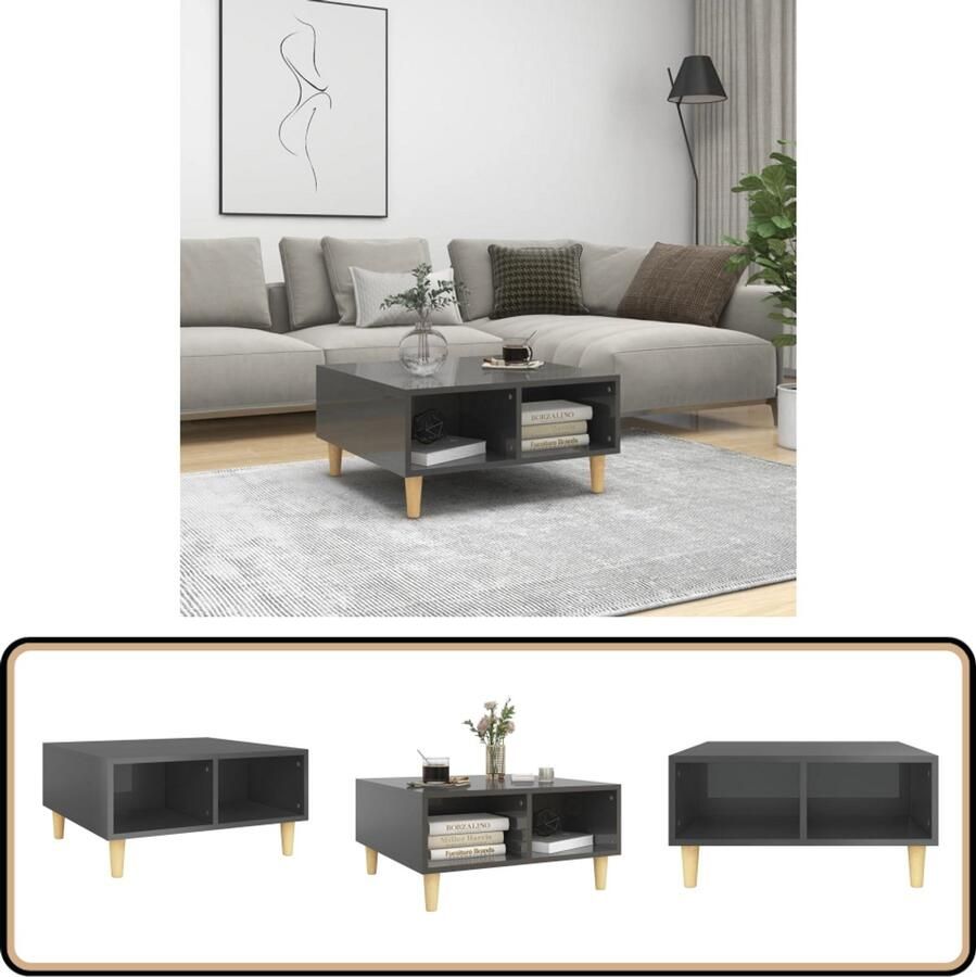 VidaXL Salontafel 60x60x30 cm Hoogglans Grijs Salontafel Scandinavische Stijl Hout Grijze Salontafel Tv Tafellaar - Foto 2
