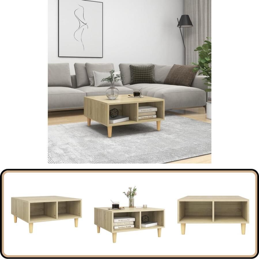 VidaXL Salontafel 60x60x30 cm Sonoma Eiken Hout Salontafel Scandinavische Stijl Hout Meubilair Eiken Kleurtje Opbergruimte - Foto 2