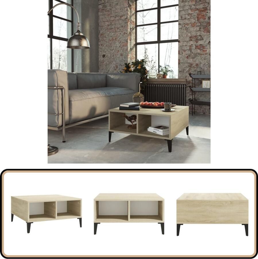 VidaXL Salontafel 60x60x30 cm Wit en Sonoma Eiken Salontafel Koffietafel Middentafel Houten Tafel Witte Tafel Industriële Tafel Tv Tafellaar Stoere Tafel Living Room Furniture Meubilair