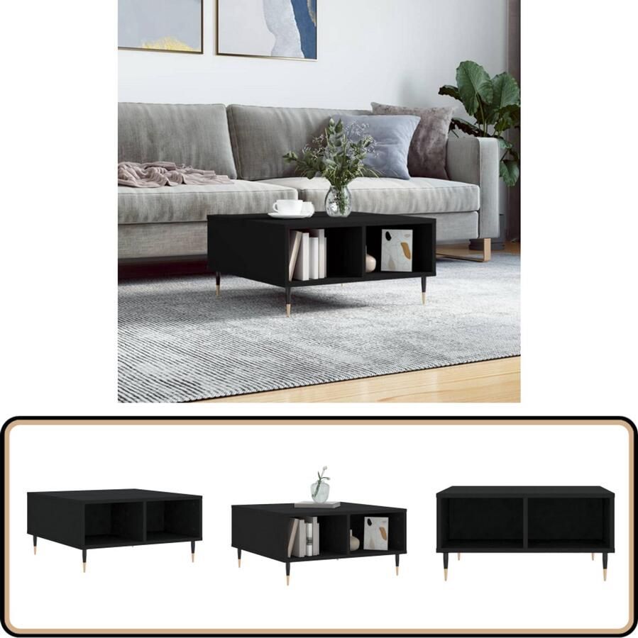 VidaXL Salontafel 60x60x30 cm Zwart Bewerkt hout Salontafel Bijzettafel Zwarte Salontafel Houten Salontafel Metalen Salontafel