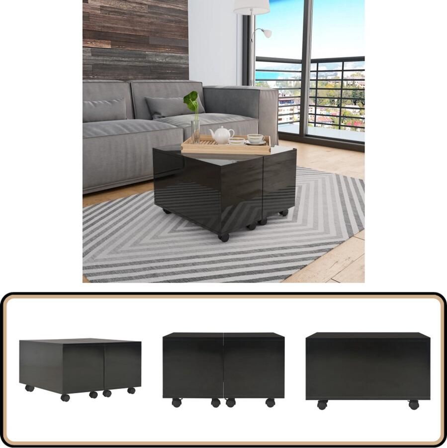VidaXL Salontafel 60x60x35 cm Hoogglans Zwart Salontafel Hoogglanstafel Zwarte Tafel Houten Salontafel Verlengbare Salontafel