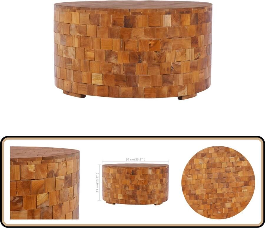 VidaXL Salontafel 60x60x35 cm Massief Teakhout Houten Salontafel Salontafeltjes Koffie Tafel Handgemaakte Meubelen Landelijke Stijl