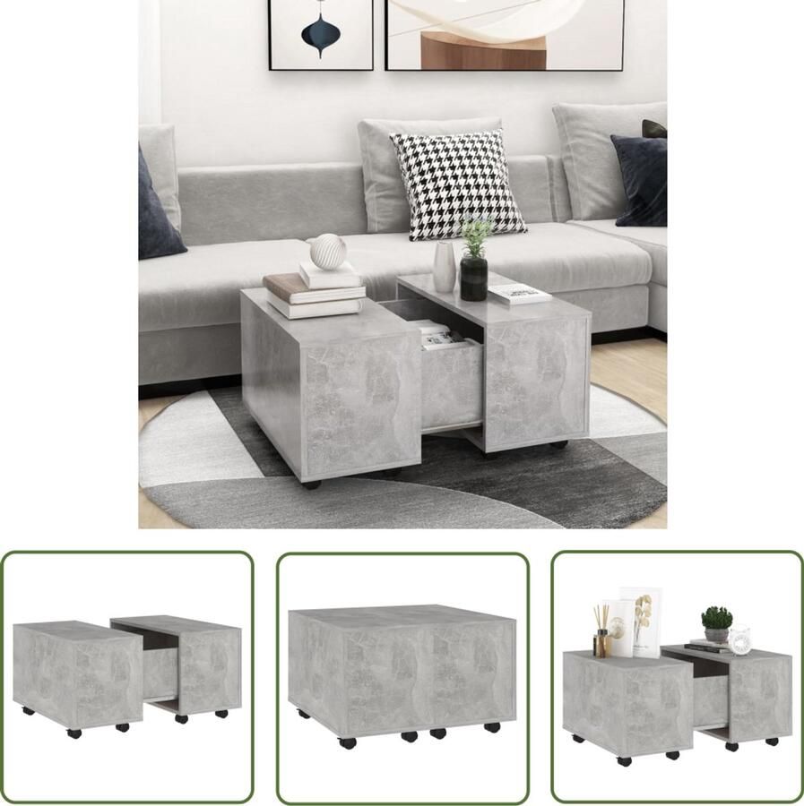 VidaXL Salontafel 60x60x38 cm Bewerkt hout Grijs Salontafel Betonnen Look Houten Salontafel Salontafeltje Koffietafel