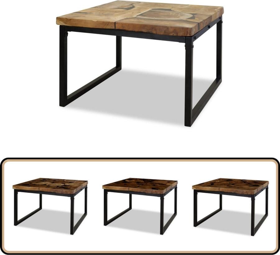 VidaXL Salontafel 60x60x40 cm Teakhout en Hars Salontafel Teak Zwart Houten Salontafel Bijzettafel