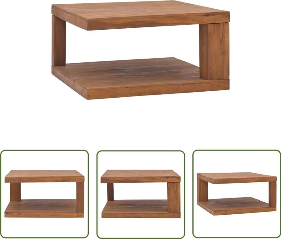 VidaXL Salontafel 65x65x33 cm Massief Teakhout Salontafel Teak Hout Landelijke Stijl Woonkamermeubilair Opbergruimte Vintage Meubelen Koloniaal Design Bruine Meubels