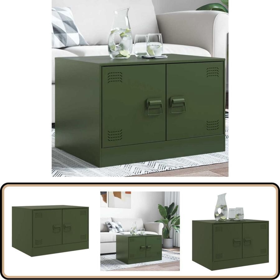 VidaXL Salontafel Staal Olijfgroen 67x50x44 cm Salontafel Staaltafel Olijftinten Opbergkast Livingroom Meubels Industrieel Design Multifunctioneel Compact