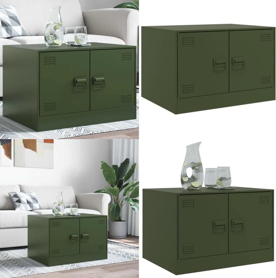 VidaXL Salontafel 67x50x44 cm staal olijfgroen Salontafel Salontafels Bijzettafel Banktafel