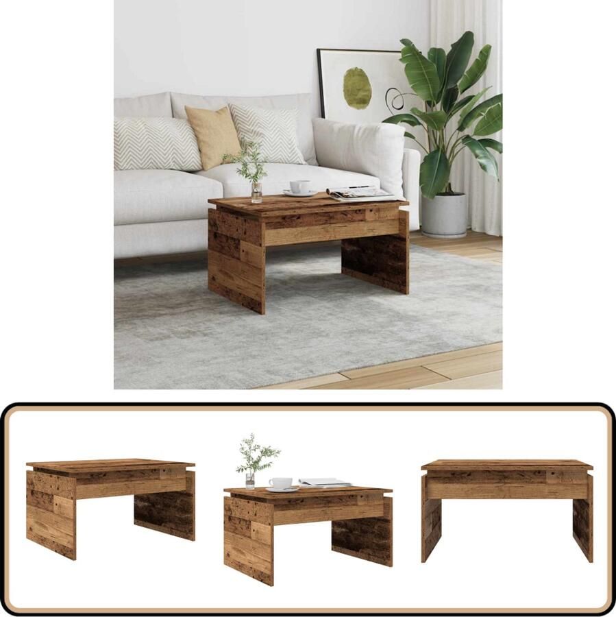VidaXL Salontafel 68x50x38 cm Bewerkt hout Oud houtkleurig Salontafel Salontafels Tafel Bijzettafel