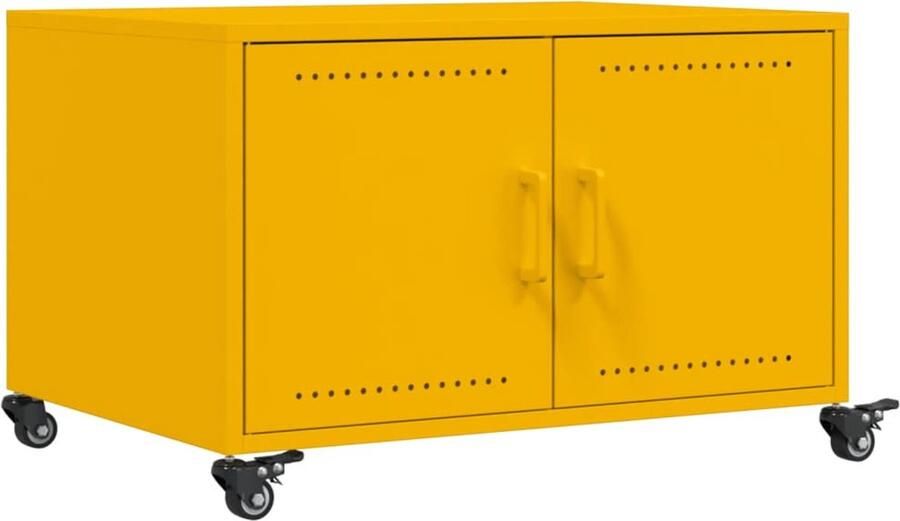 VidaXL Salontafel Staal 68x50x43 5 cm Mosterdgeel Salontafel Staaltafel Mosterdgeel Vintage Industriële Meubels Livingroom Furniture Decoratie Opbergruimte Multifunctioneel Modern Minimalistisch