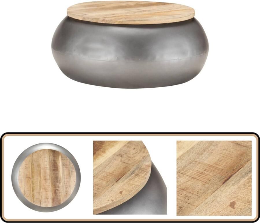 VidaXL Salontafel 68x68x30 cm Mangohout Grijs Salontafel Mangohouten Meubilair Houten Salontafel Vintage Salontafel Industriële Salontafel