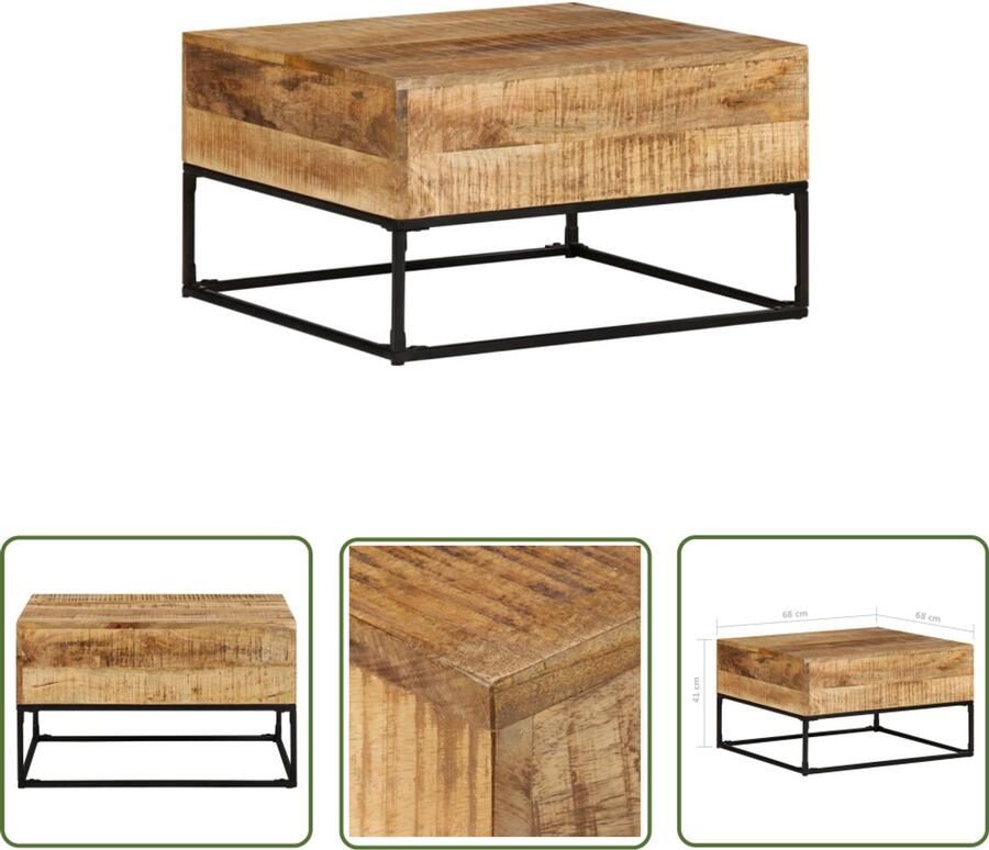 VidaXL Salontafel 68x68x41 cm Ruw Mangohout Salontafel Houten Salontafel Mangoholzentas Salontafeltje Industrie Style Woonkamer Meubilair