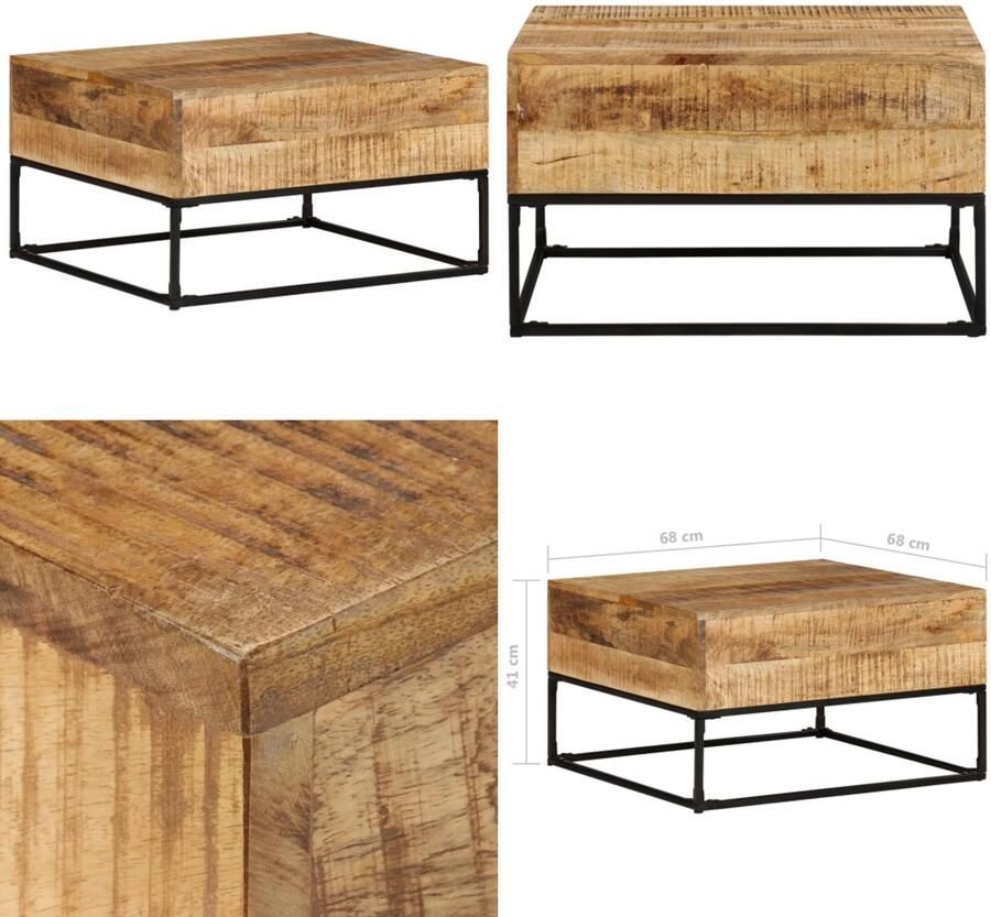 VidaXL Salontafel 68x68x41 cm ruw mangohout Salontafel Salontafels Tafel Tafels
