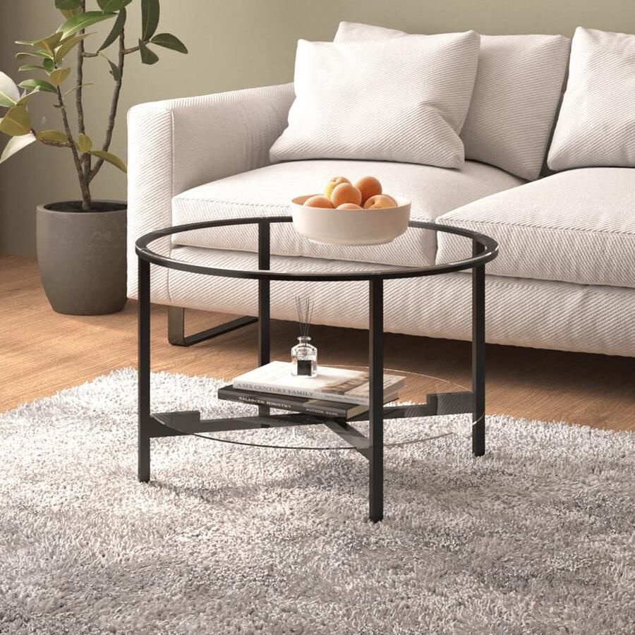 VidaXL Salontafel 70 cm Gehard Glas Zwart Salontafel Zwarte Salontafel Modern Tafellamp Glas Tafel Koffietafel Tv Tafel Living Room Furniture Meubelen Voor Woonkamer Decoratief Item Industrieel Design Rond Tafel - Foto 2
