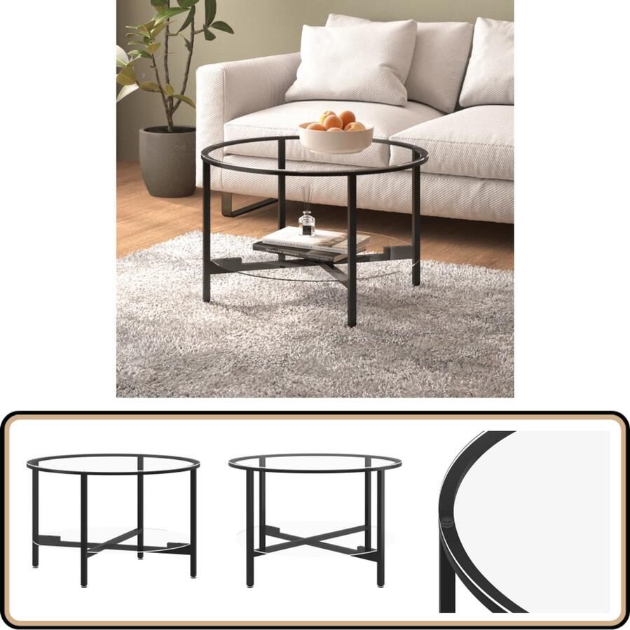 VidaXL Salontafel 70 cm Gehard Glas Zwart Salontafel Zwarte Salontafel Modern Tafellamp Glas Tafel Koffietafel Tv Tafel Living Room Furniture Meubelen Voor Woonkamer Decoratief Item Industrieel Design Rond Tafel