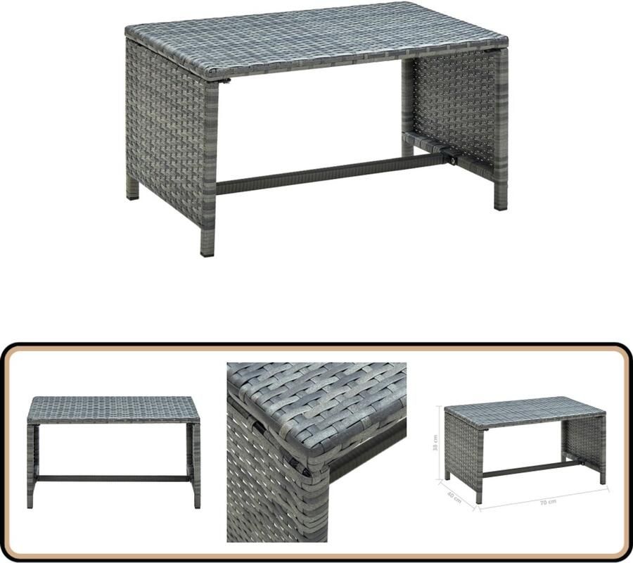 VidaXL Salontafel 70x40x38 cm Poly Rattan Antraciet Tuin Tafel Salontafel Poly Rattan Kunststof Tafel Antraciet