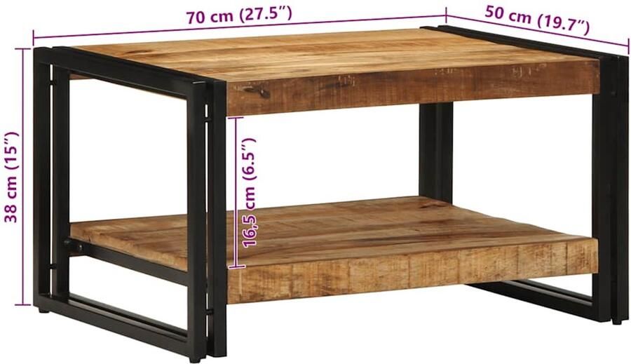 VidaXL Salontafel 70x50x38 cm massief ruw mangohout - Foto 2