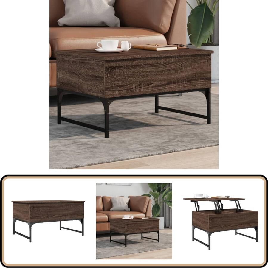 VidaXL -Salontafel-70x50x40-cm-bewerkt-hout-en-metaal-bruin-eikenkleur - Foto 3