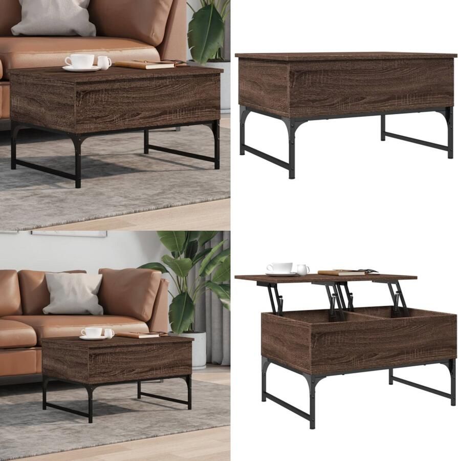 VidaXL -Salontafel-70x50x40-cm-bewerkt-hout-en-metaal-bruin-eikenkleur - Foto 4