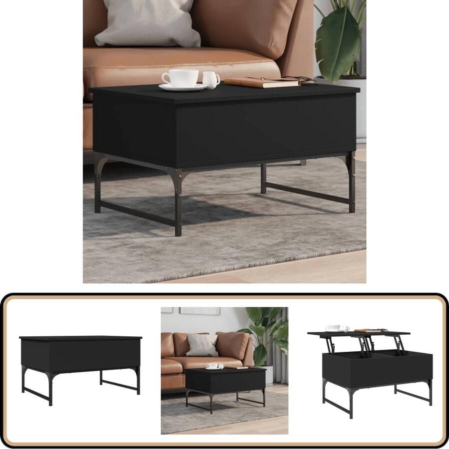 VidaXL -Salontafel-70x50x40-cm-bewerkt-hout-en-metaal-zwart - Foto 3