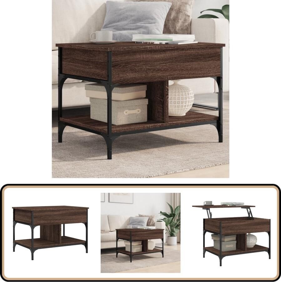 VidaXL -Salontafel-70x50x50-cm-bewerkt-hout-en-metaal-bruineikenkleur - Foto 3