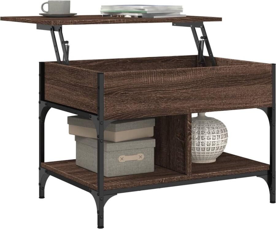 VidaXL -Salontafel-70x50x50-cm-bewerkt-hout-en-metaal-bruineikenkleur - Foto 5