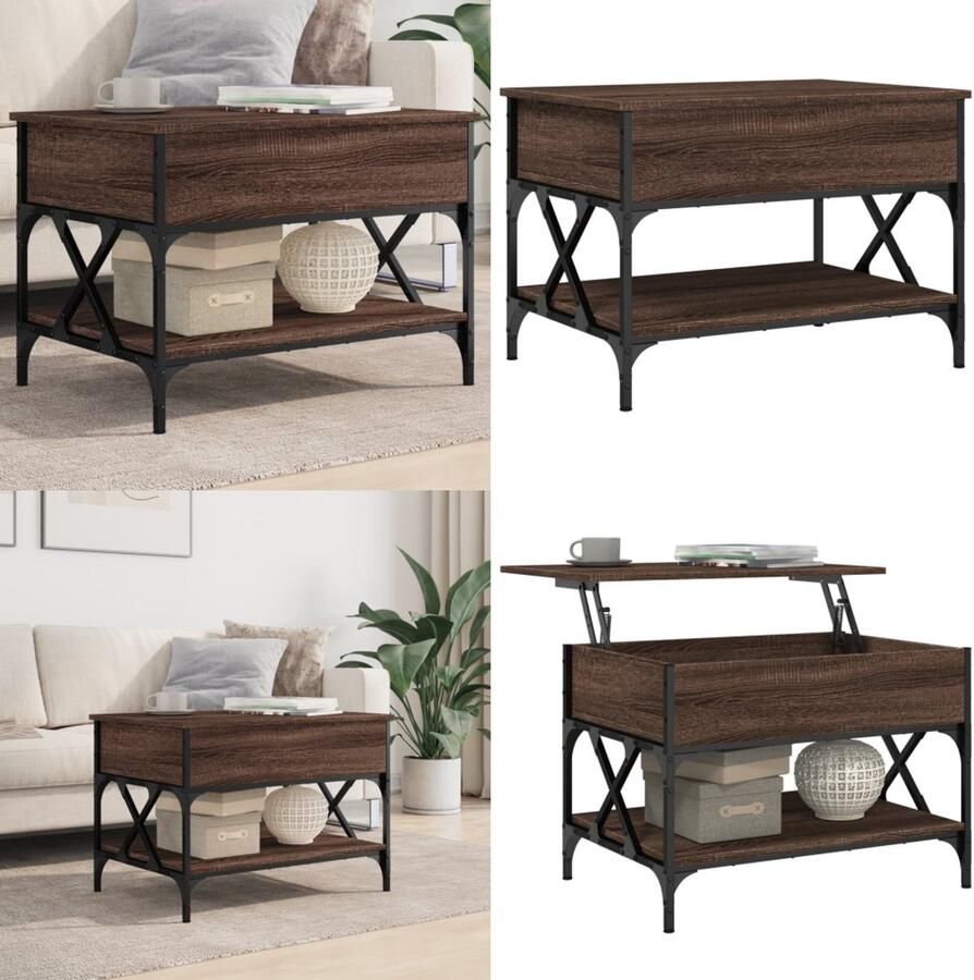 VidaXL Salontafel 70x50x50 cm bewerkt hout en metaal bruineikenkleur Salontafel Salontafels Bijzettafel Banktafel