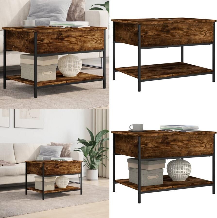 VidaXL Salontafel 70x50x50 cm bewerkt hout en metaal gerookt eiken Salontafel Salontafels Bijzettafel Banktafel