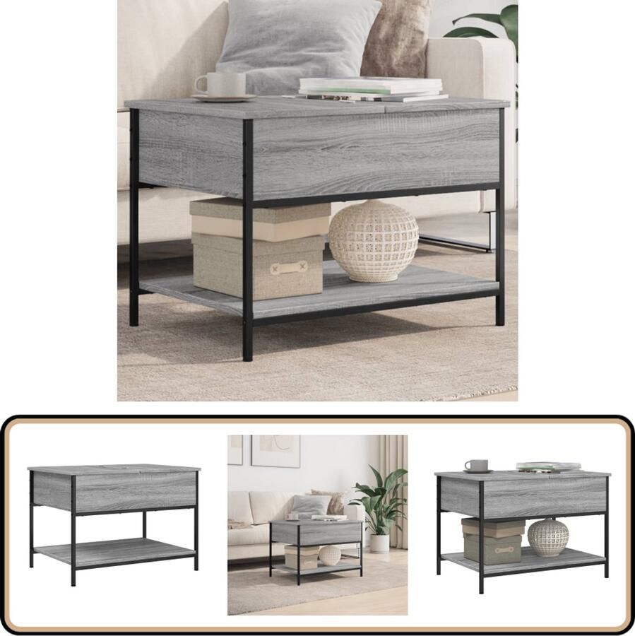 VidaXL -Salontafel-70x50x50-cm-bewerkt-hout-en-metaal-grijs-sonoma - Foto 3