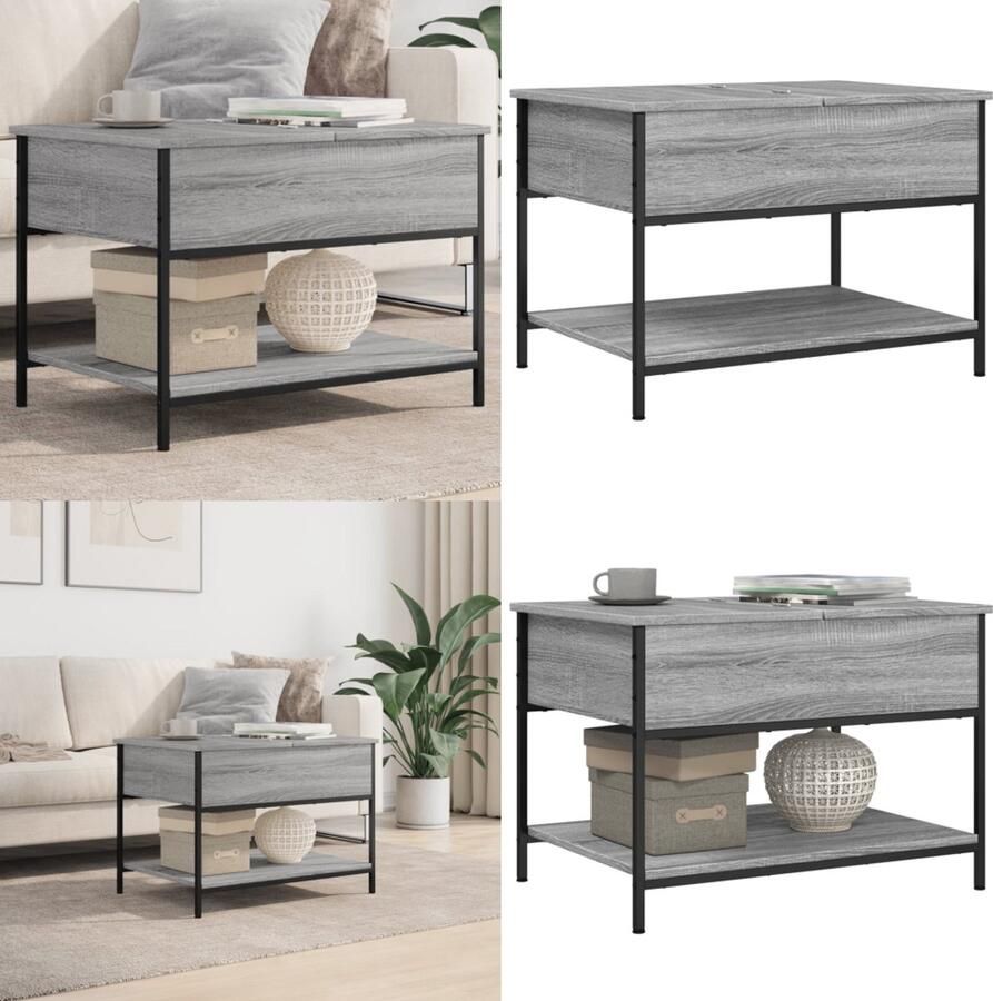 VidaXL Salontafel 70x50x50 cm bewerkt hout en metaal grijs sonoma Salontafel Salontafels Bijzettafel Banktafel