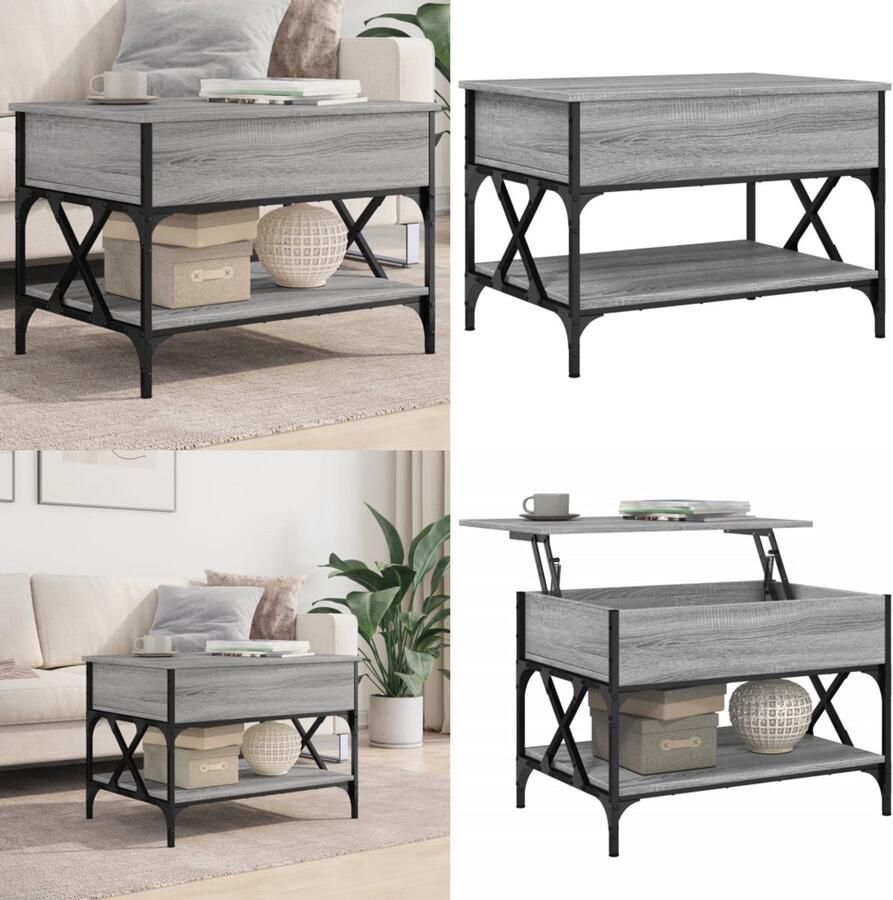 VidaXL Salontafel 70x50x50 cm bewerkt hout en metaal grijs sonoma Salontafel Salontafels Bijzettafel Banktafel
