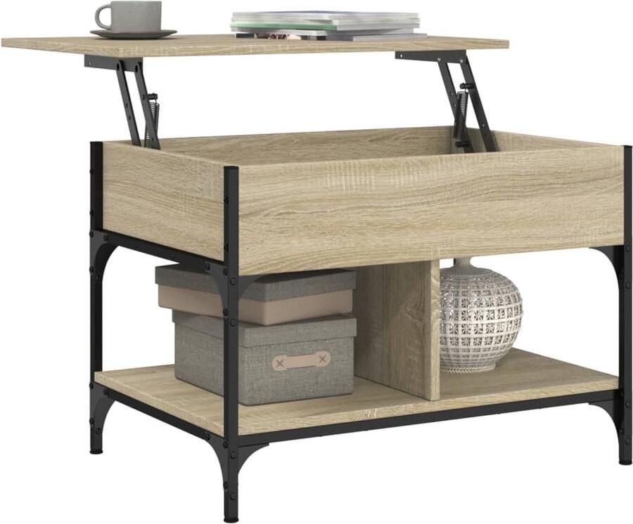 VidaXL -Salontafel-70x50x50-cm-bewerkt-hout-en-metaal-sonoma-eikenkleur - Foto 2