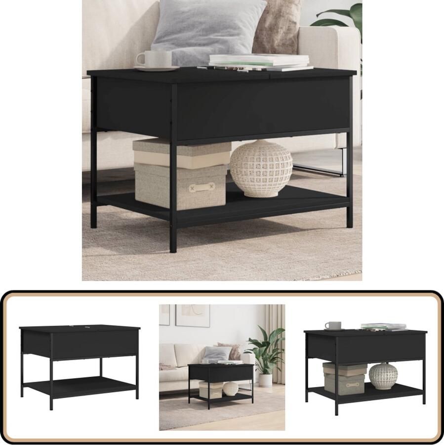 VidaXL Salontafel 70x50x50 cm Hout en Metaal Zwart Salontafel Salontafels Bijzettafel Banktafel - Foto 2