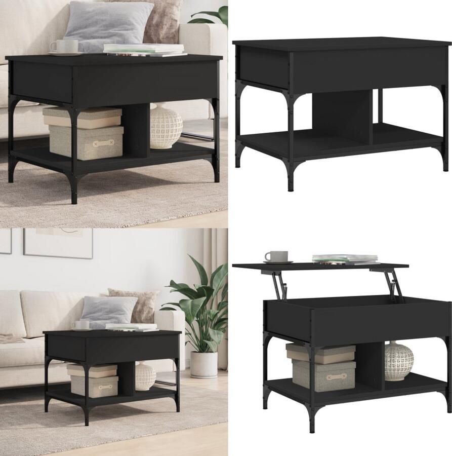 VidaXL Salontafel 70x50x50 cm bewerkt hout en metaal zwart Salontafel Salontafels Bijzettafel Banktafel