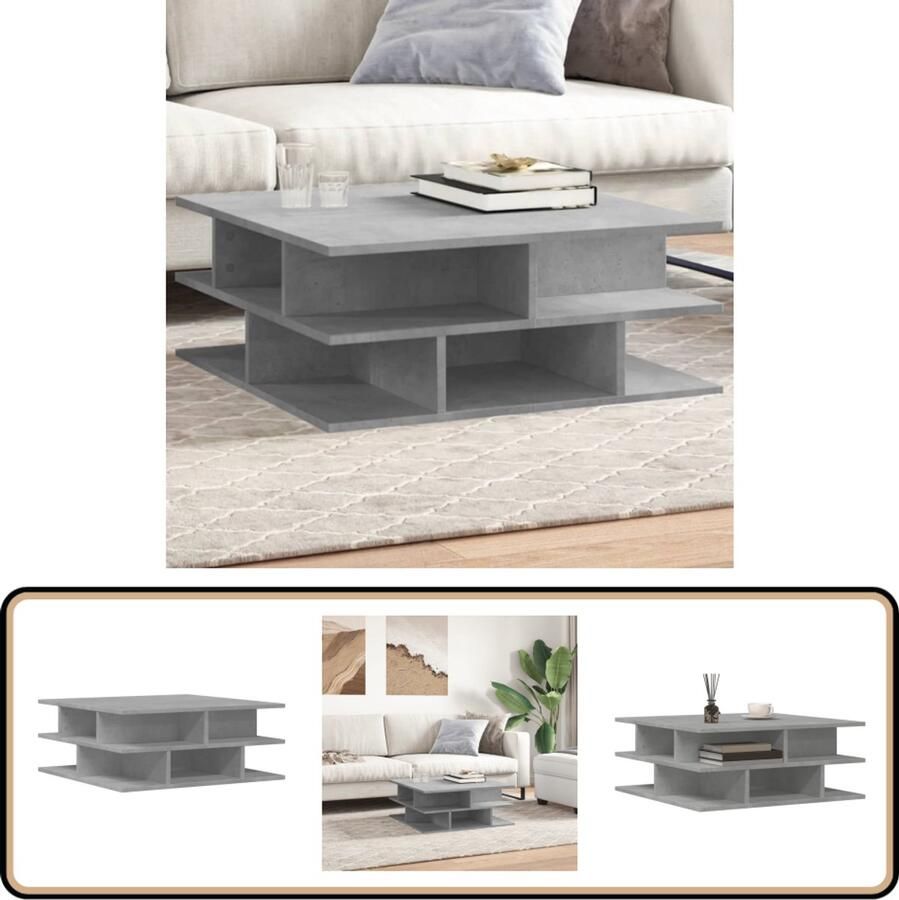 VidaXL Salontafel 70x70x29 cm Bewerkt hout Grijs Salontafel Bijzettafel Houten Tafel Betonlook Living Room Furniture Modernt Meubilair