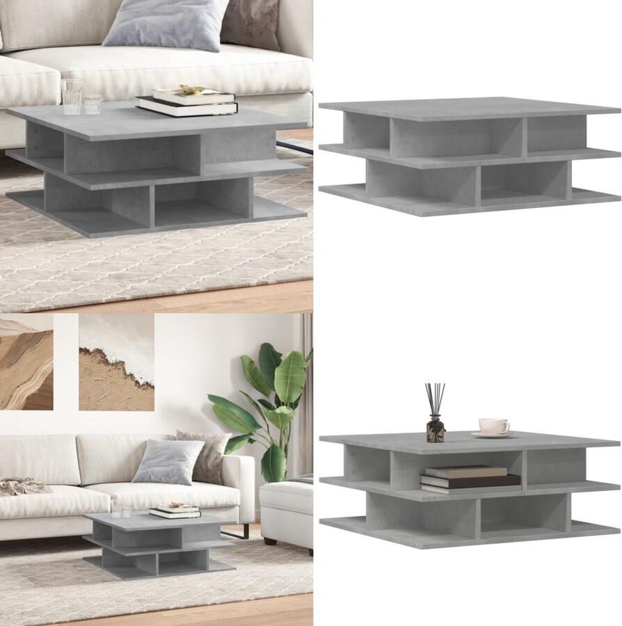 VidaXL Salontafel 70x70x29 cm bewerkt hout betongrijs Salontafel Salontafels Tafel Bijzettafel