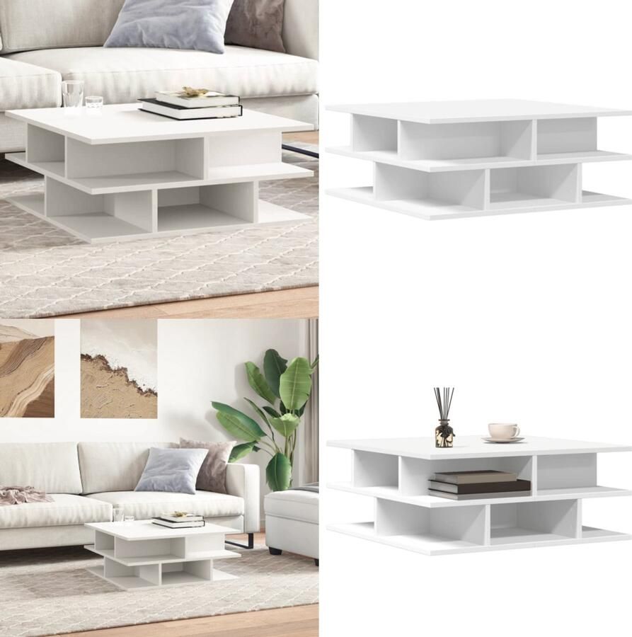 VidaXL Salontafel 70x70x29 cm bewerkt hout wit Salontafel Houten Salontafel Witte Salontafel Kleine Salontafel Living Room Furniture