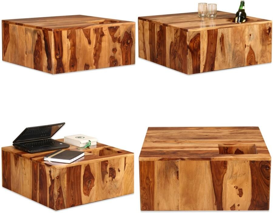 VidaXL Salontafel 70x70x30 cm massief sheeshamhout Salontafel Salontafels Houten Salontafel Houten Salontafels