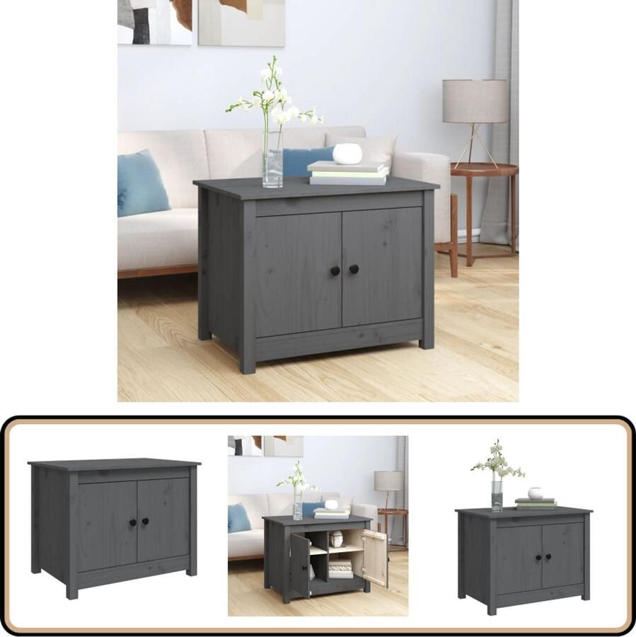VidaXL Salontafel 71x49x55 cm Massief Grenenhout Grijs Salontafel Bijzettafel Hout Meubel Grenenhout Grijze Salontafel
